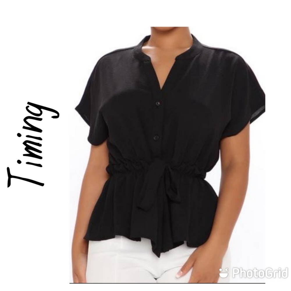 Timing Small Tie Waist Black Blouse
